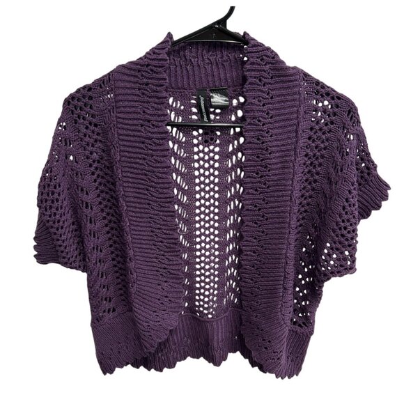 Josam Maxwell Purple Open Knit Short Sleeve Cardigan Sweater Size Small - Picture 1 of 9